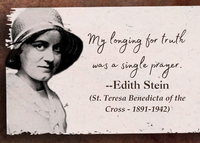 An old photograph of Edith Stein with a quote next to her image.