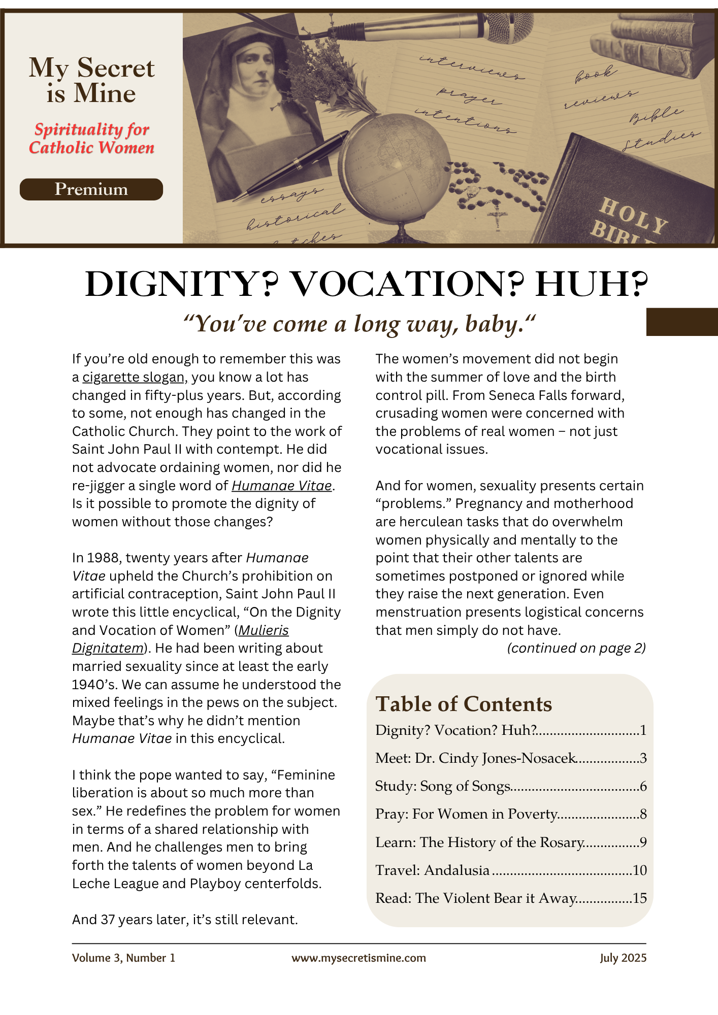 Image of the My Secret is Mine Newsletter.