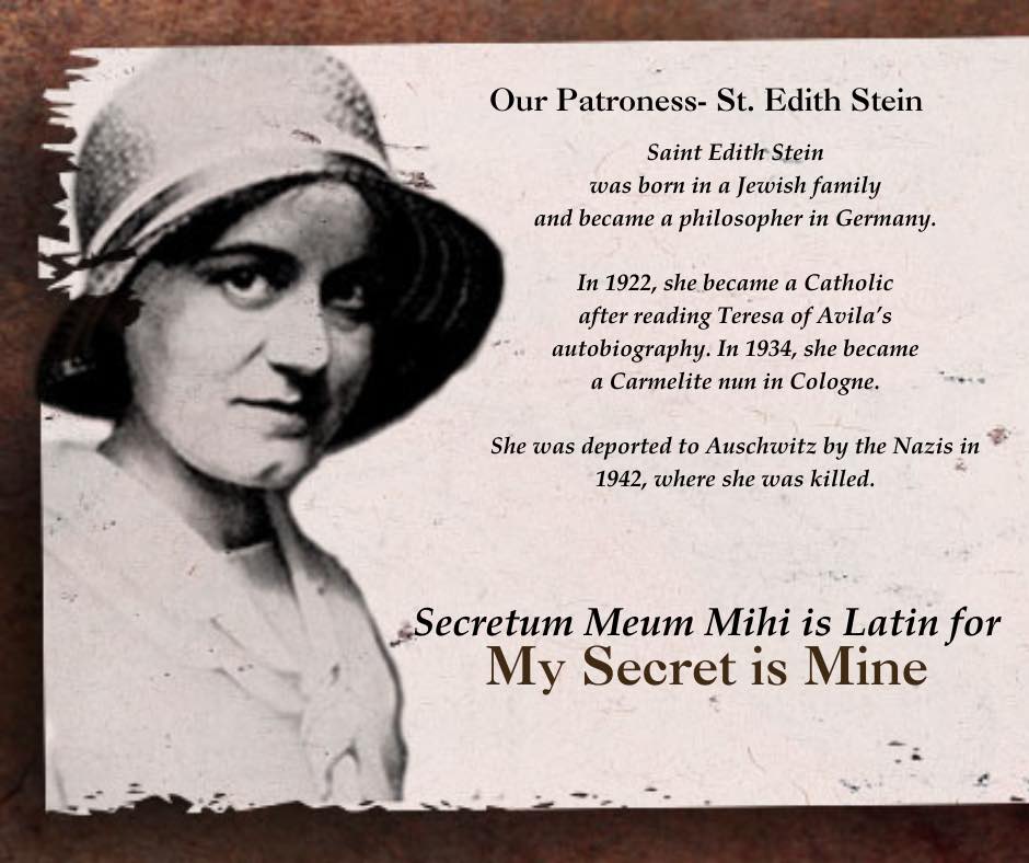An old photograph of Edith Stein with some text next to her image.