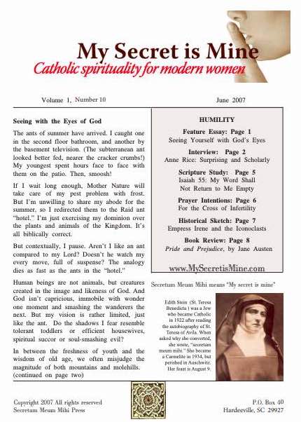 Image of the My Secret is Mine Newsletter.