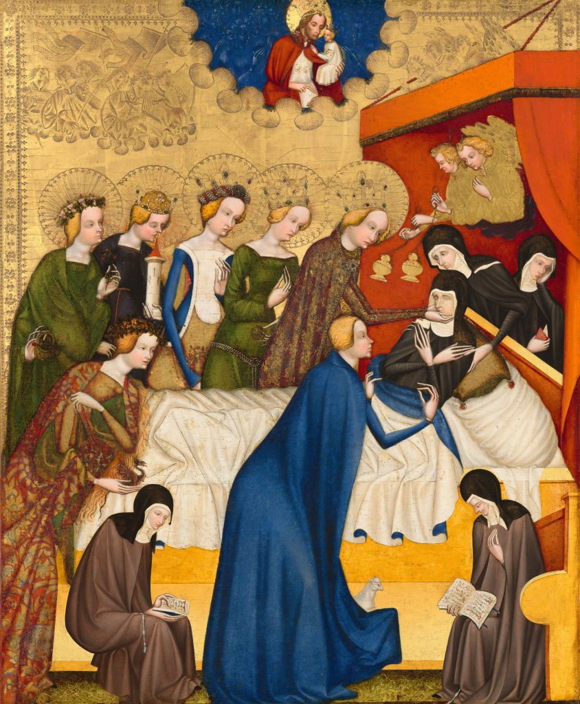 Nuns and nobles surround St Clare on her deathbed